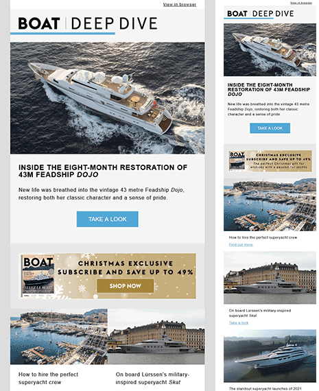 Boat Deep Dive Email Template built for the luxury life stye brand