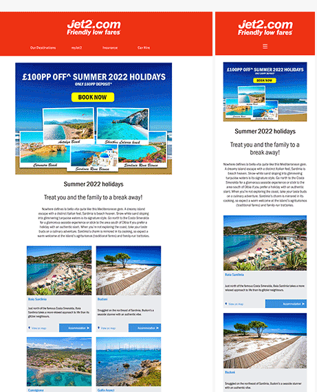 Jet to holidays email template create by  Mark Hewington English UK Email developer