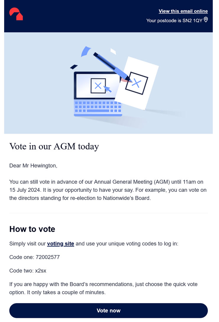 Nationwide AIG voting email